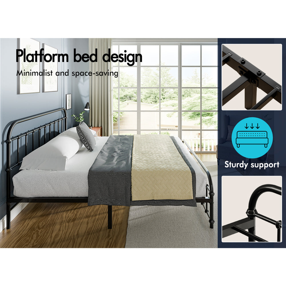 ALFORDSON Metal Bed Frame King Size Mattress Base Industrial Platform Black