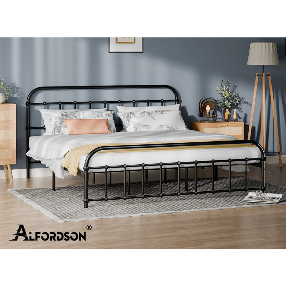ALFORDSON Metal Bed Frame King Size Mattress Base Industrial Platform Black