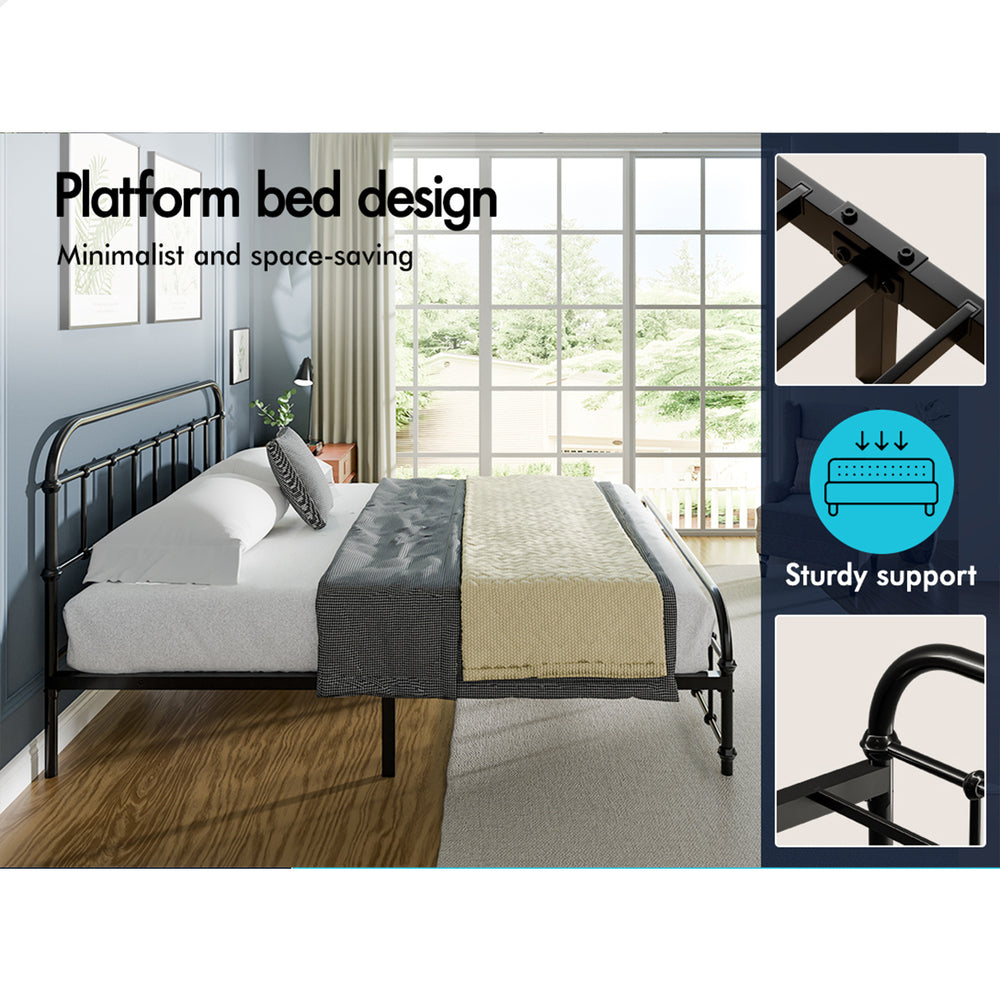 ALFORDSON Metal Bed Frame Queen Size Mattress Base Industrial Platform Black