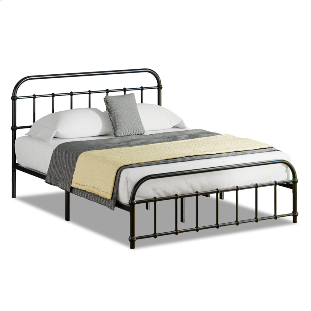 ALFORDSON Metal Bed Frame Queen Size Mattress Base Industrial Platform Black