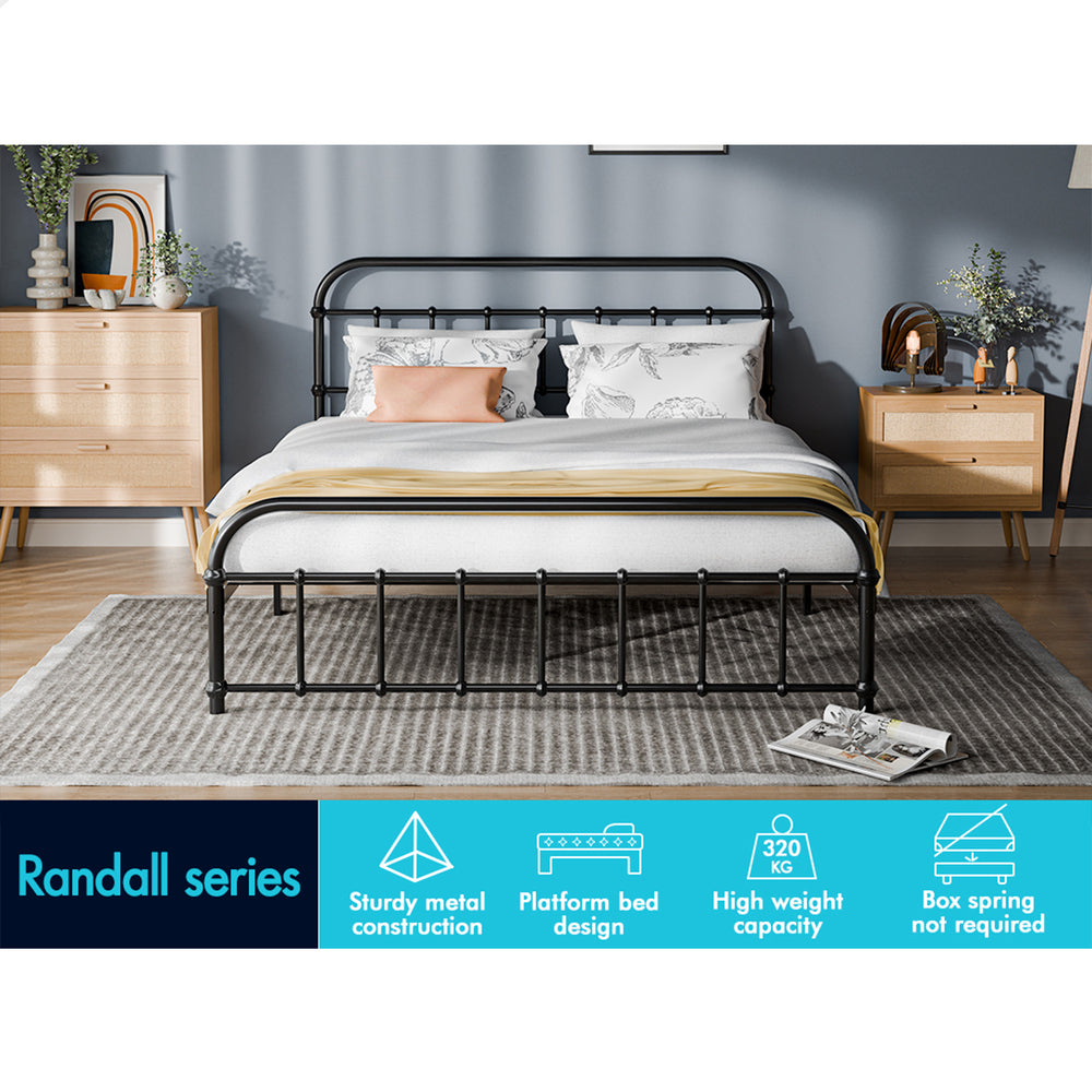 ALFORDSON Metal Bed Frame Queen Size Mattress Base Industrial Platform Black