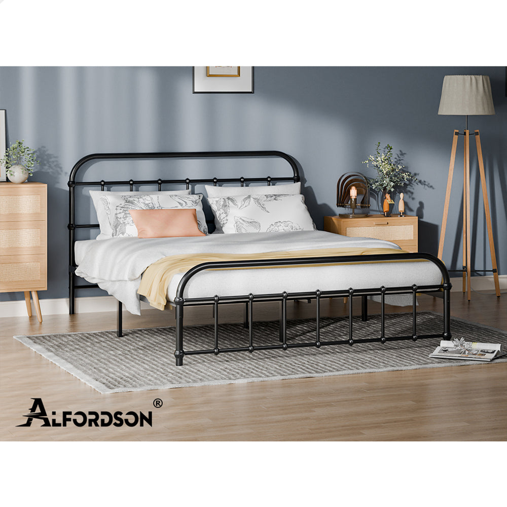 ALFORDSON Metal Bed Frame Queen Size Mattress Base Industrial Platform Black