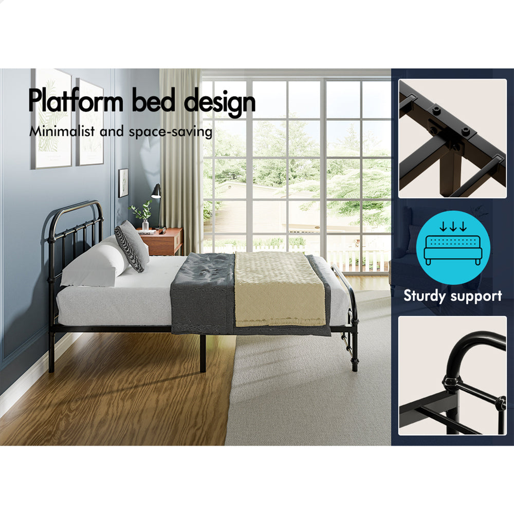 ALFORDSON Metal Bed Frame Single Size Mattress Base Industrial Platform Black