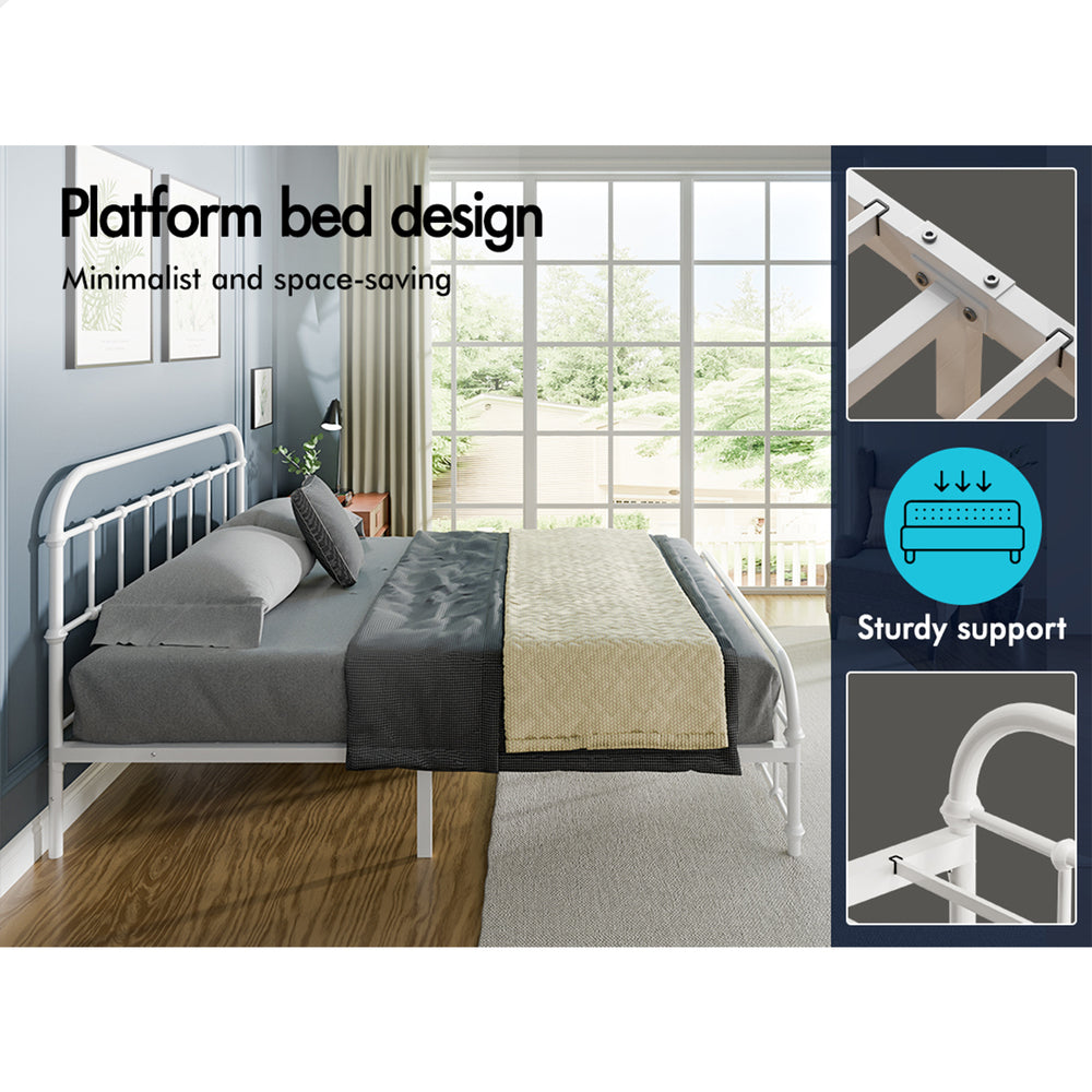 ALFORDSON Metal Bed Frame Double Size Mattress Base Industrial Platform White