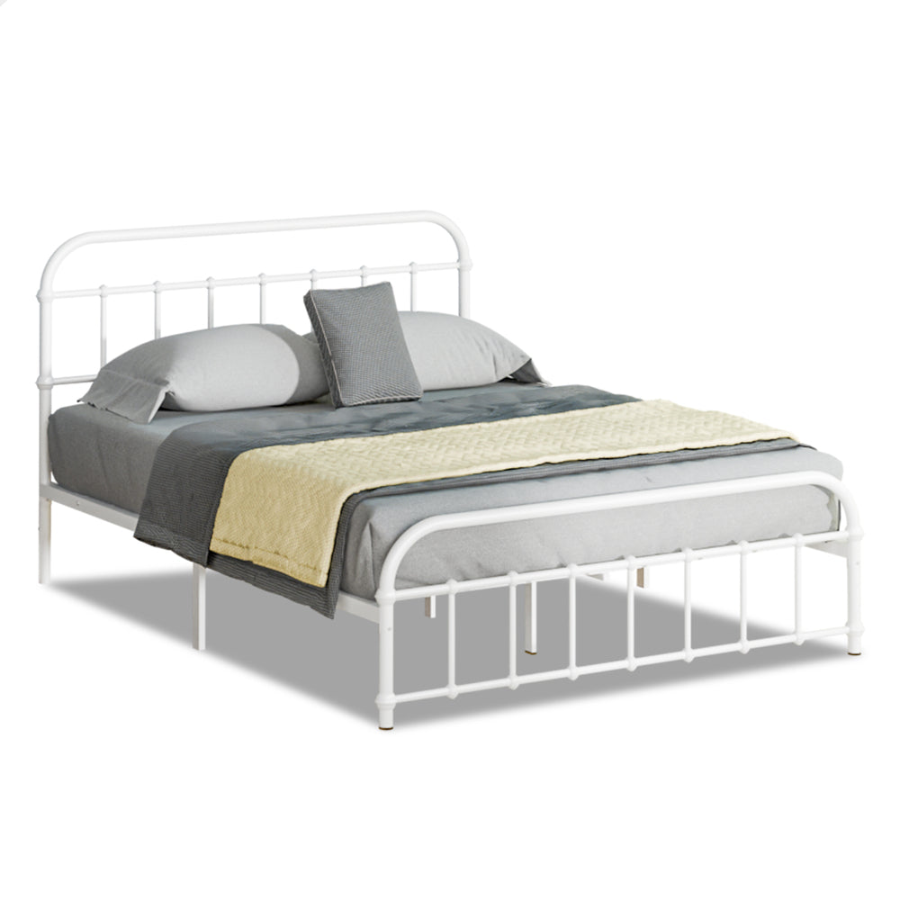 ALFORDSON Metal Bed Frame Double Size Mattress Base Industrial Platform White