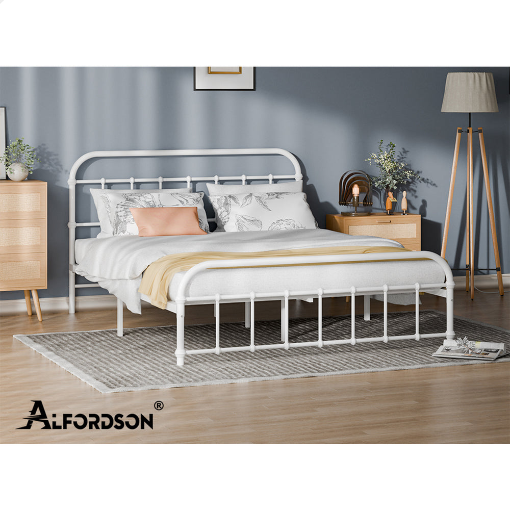 ALFORDSON Metal Bed Frame Double Size Mattress Base Industrial Platform White