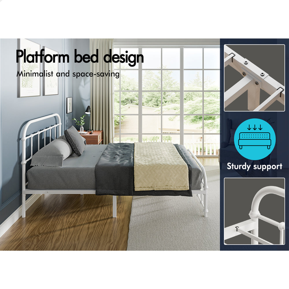 ALFORDSON Metal Bed Frame King Single Size Mattress Base Industrial Platform White
