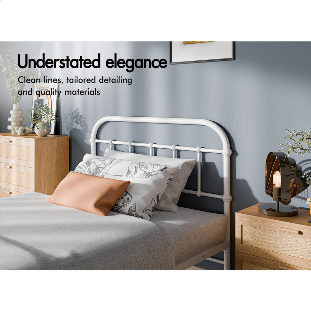 ALFORDSON Metal Bed Frame King Single Size Mattress Base Industrial Platform White