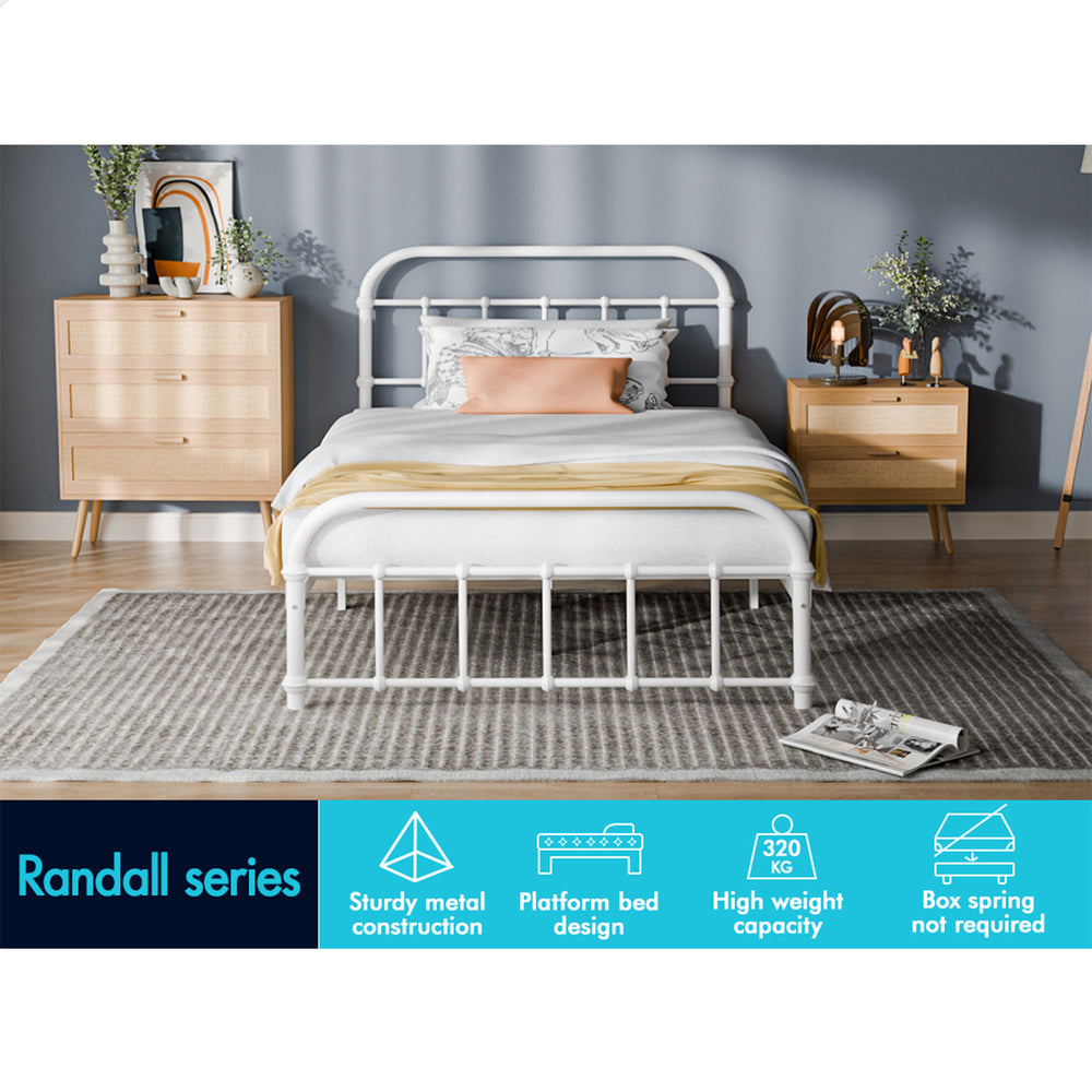 ALFORDSON Metal Bed Frame King Single Size Mattress Base Industrial Platform White