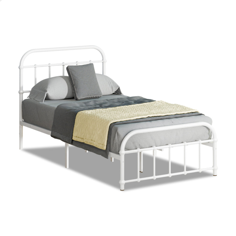 ALFORDSON Metal Bed Frame King Single Size Mattress Base Industrial Platform White