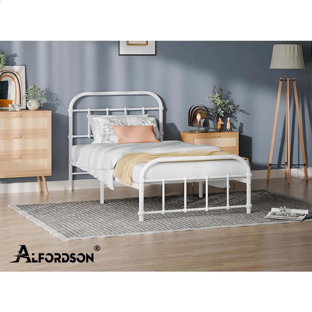 ALFORDSON Metal Bed Frame Single Size Mattress Base Industrial Platform White