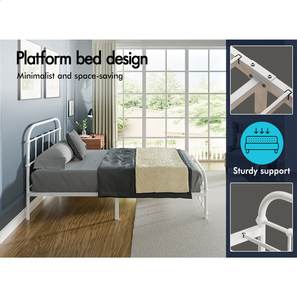 ALFORDSON Metal Bed Frame Single Size Mattress Base Industrial Platform White