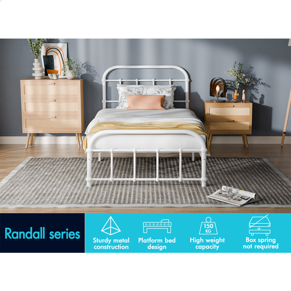 ALFORDSON Metal Bed Frame Single Size Mattress Base Industrial Platform White