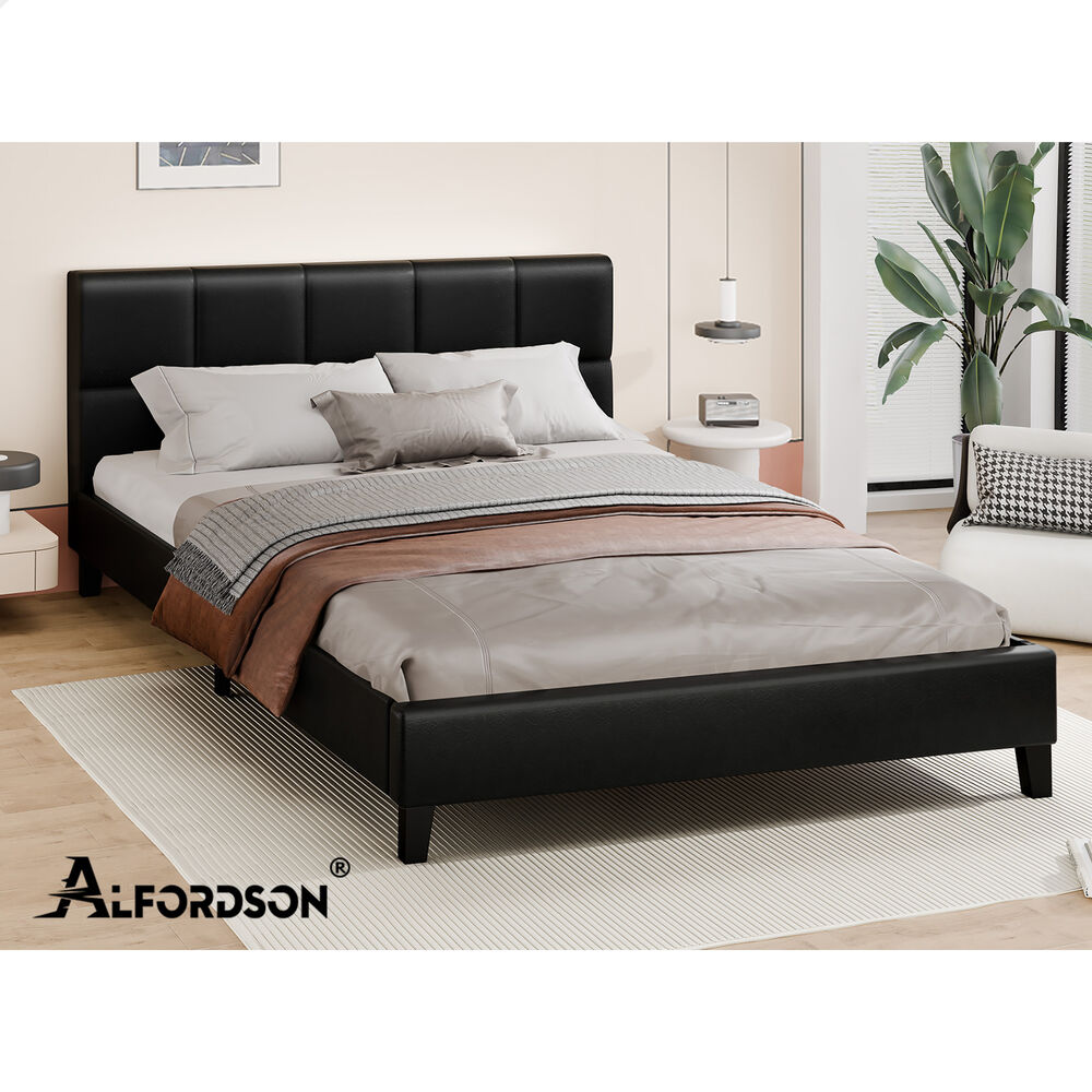 ALFORDSON Bed Frame Double Size Wooden Platform Mattress Base Leather Black