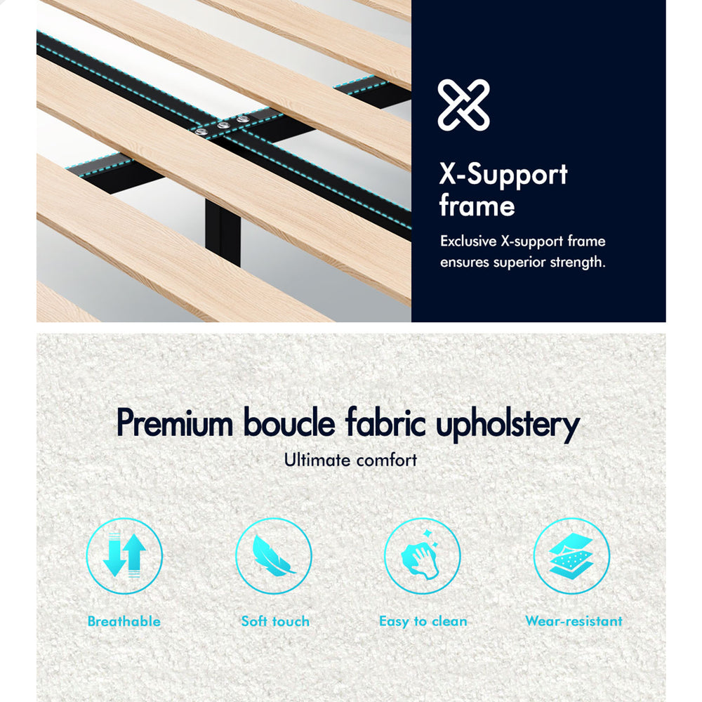 ALFORDSON Bed Frame Double Size Wooden Platform Mattress Base Boucle Fabric