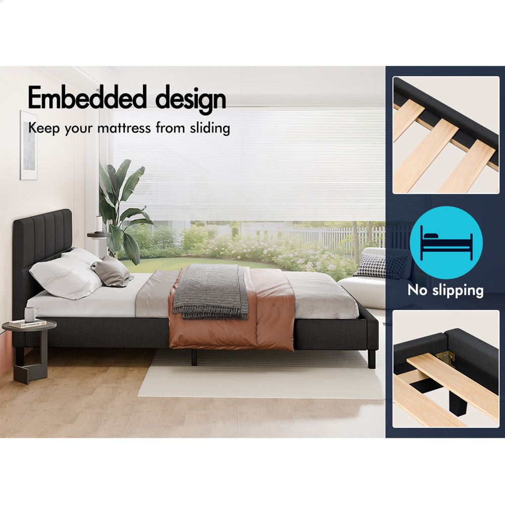 ALFORDSON Bed Frame Double Size Wooden Platform Mattress Base Fabric Charcoal
