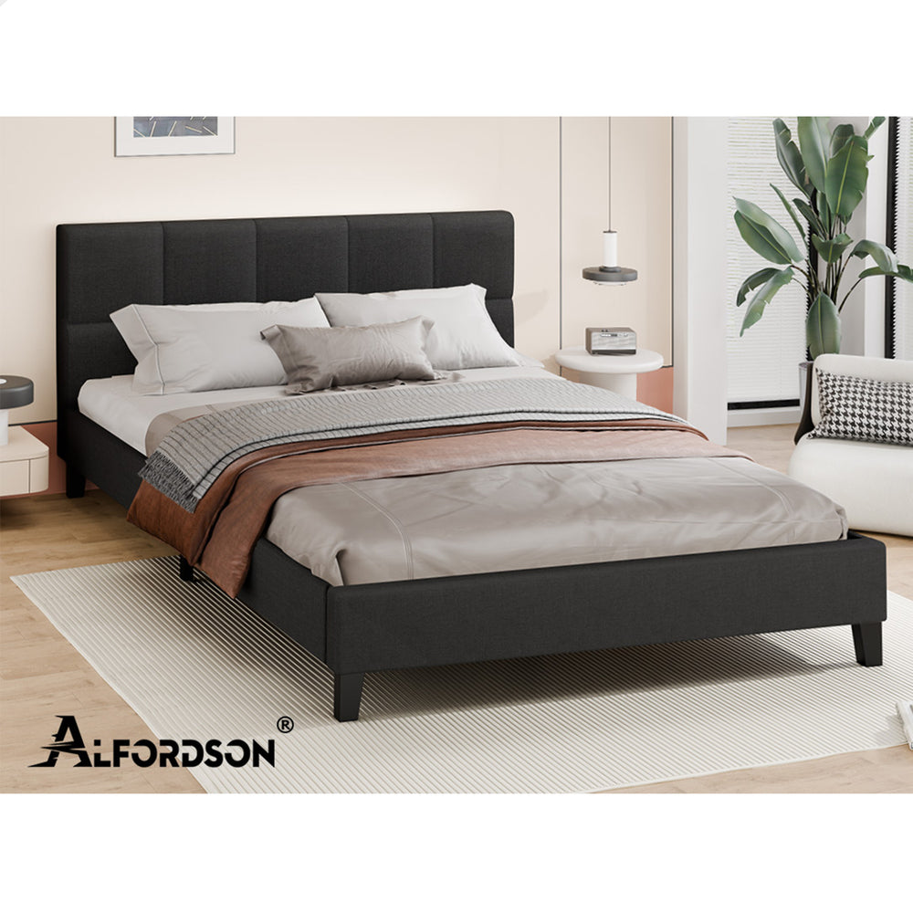 ALFORDSON Bed Frame Double Size Wooden Platform Mattress Base Fabric Charcoal