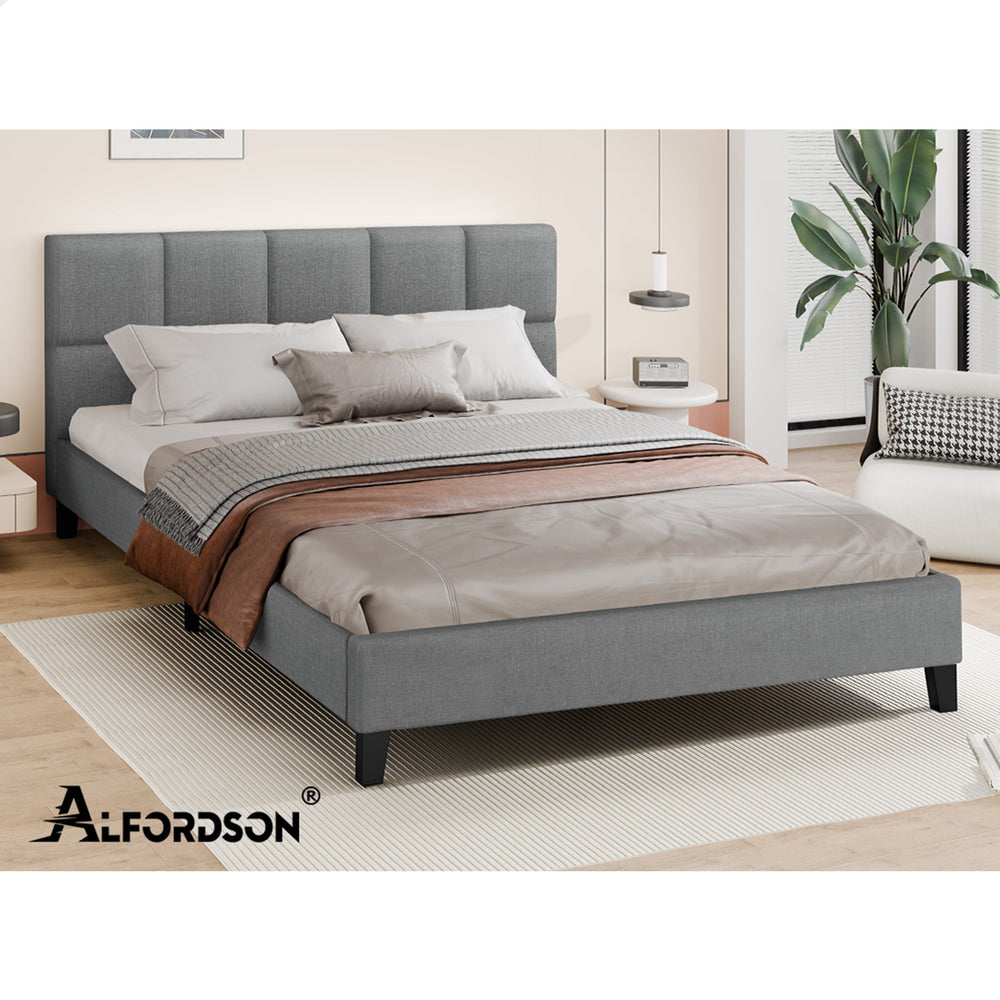 ALFORDSON Bed Frame Double Size Wooden Platform Mattress Base Fabric Grey