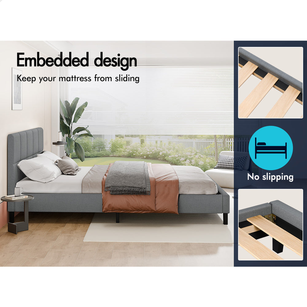 ALFORDSON Bed Frame Double Size Wooden Platform Mattress Base Fabric Grey
