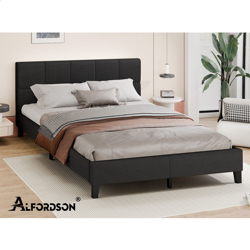 ALFORDSON Bed Frame King Size Wooden Platform Mattress Base Fabric Charcoal