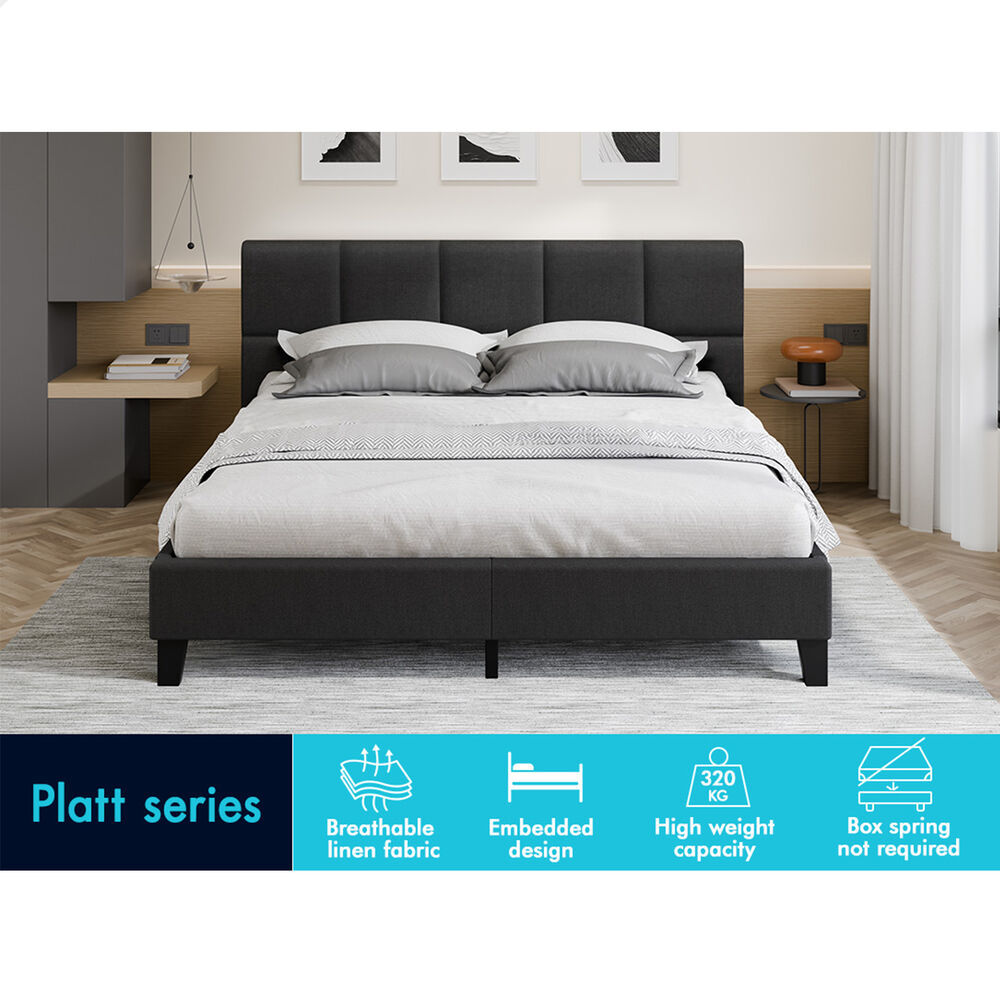 ALFORDSON Bed Frame King Size Wooden Platform Mattress Base Fabric Charcoal
