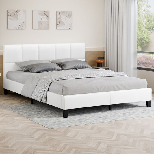 ALFORDSON Bed Frame King Size Wooden Platform Mattress Base Leather White