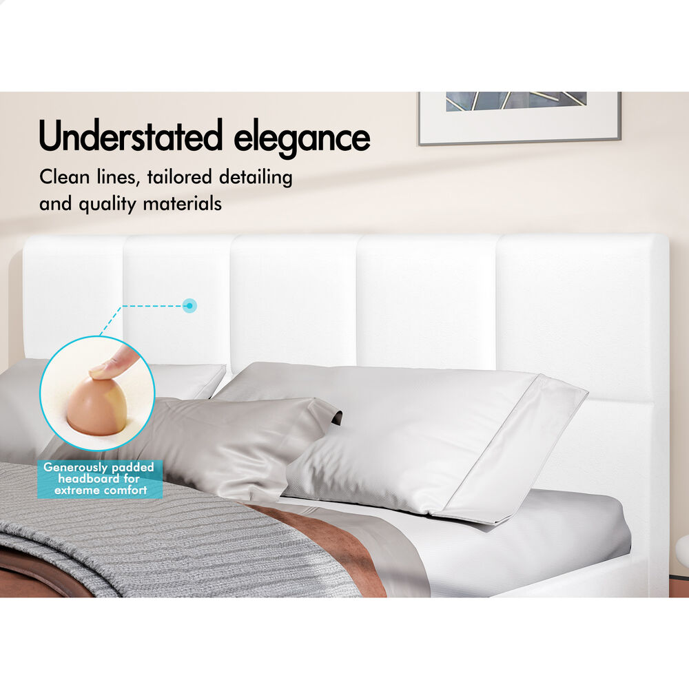 ALFORDSON Bed Frame King Size Wooden Platform Mattress Base Leather White