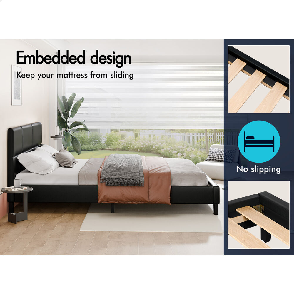 ALFORDSON Bed Frame King Single Wooden Platform Mattress Base Leather Black