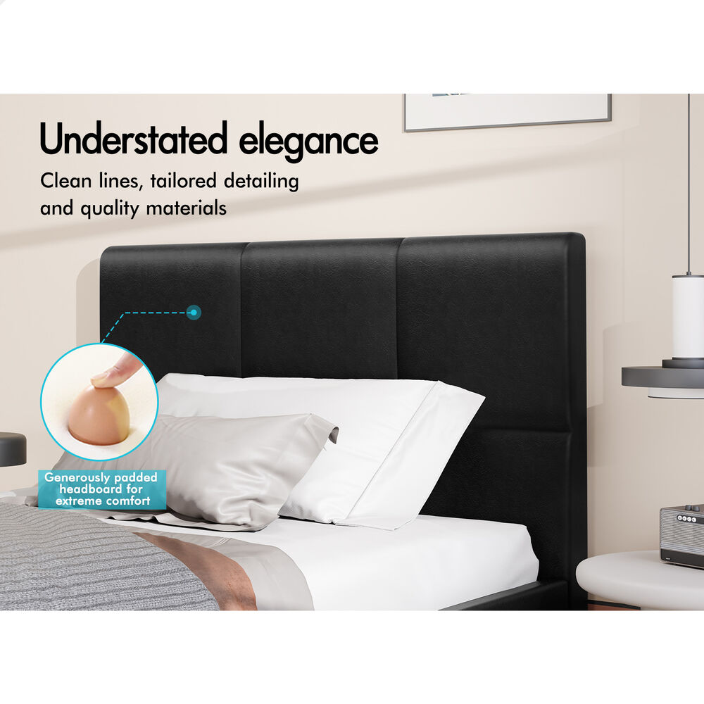 ALFORDSON Bed Frame King Single Wooden Platform Mattress Base Leather Black
