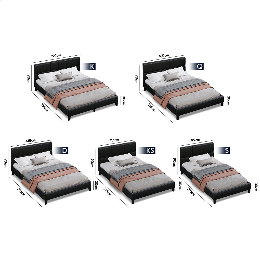 ALFORDSON Bed Frame King Single Wooden Platform Mattress Base Leather Black