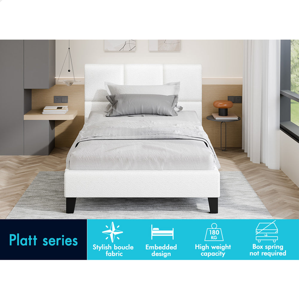 ALFORDSON Bed Frame King Single Wooden Platform Mattress Base Boucle Fabric