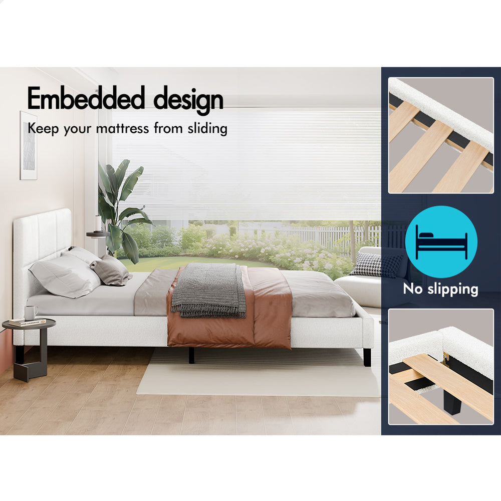 ALFORDSON Bed Frame King Single Wooden Platform Mattress Base Boucle Fabric