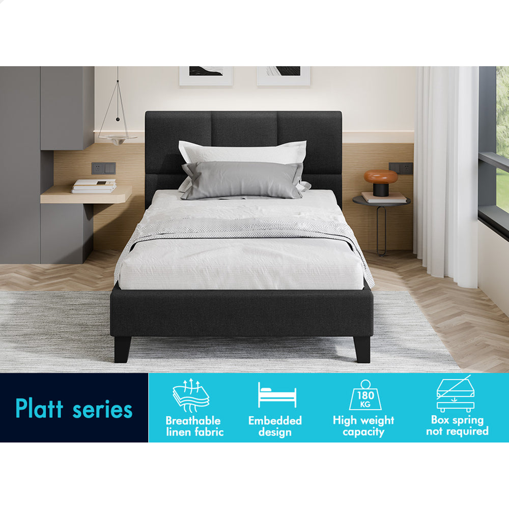 ALFORDSON Bed Frame King Single Wooden Platform Mattress Base Fabric Charcoal