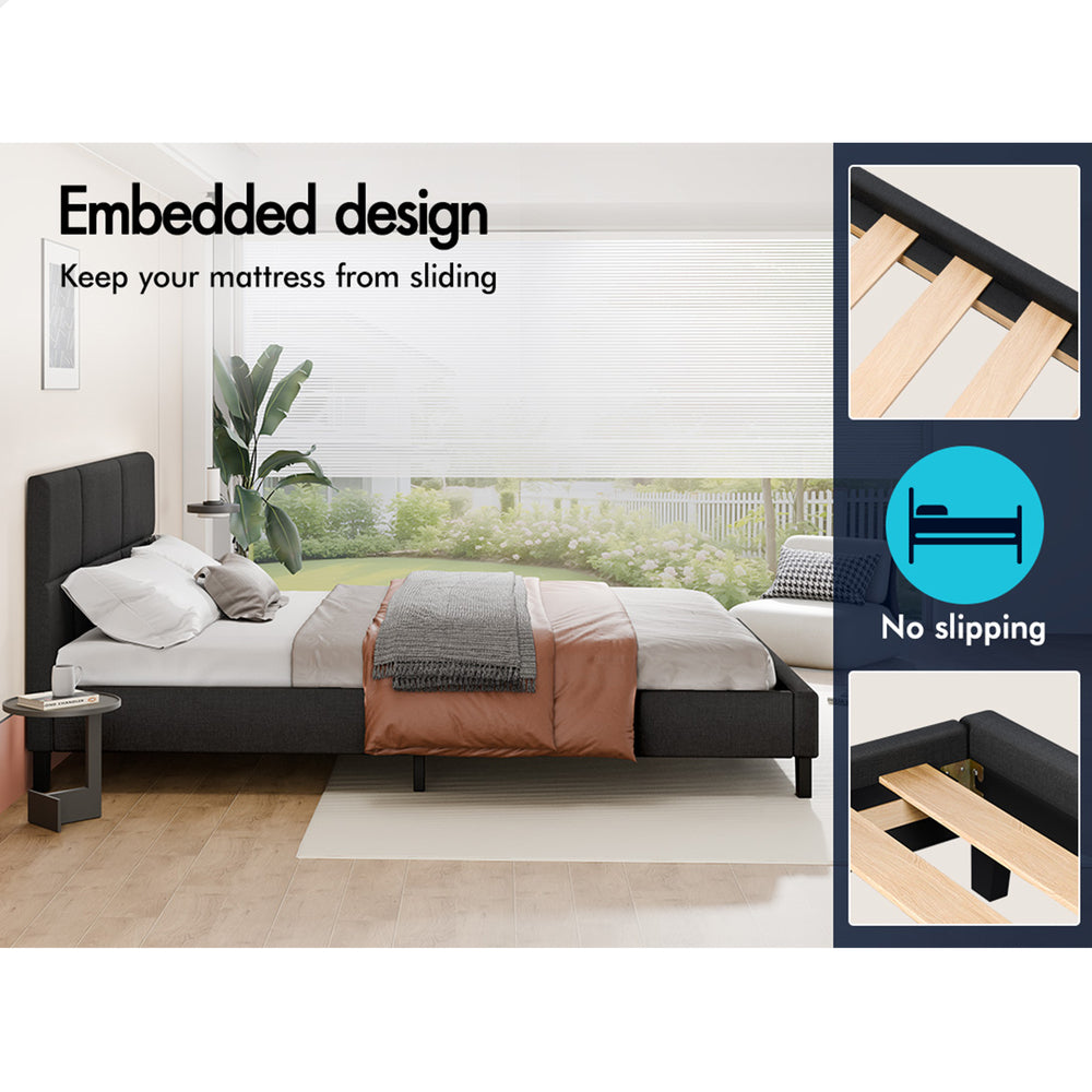 ALFORDSON Bed Frame King Single Wooden Platform Mattress Base Fabric Charcoal