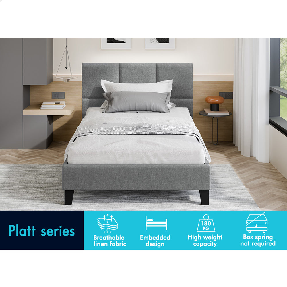 ALFORDSON Bed Frame King Single Wooden Platform Mattress Base Fabric Grey