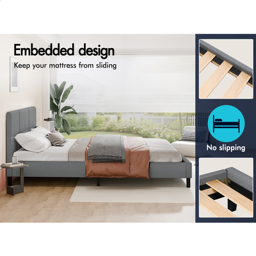 ALFORDSON Bed Frame King Single Wooden Platform Mattress Base Fabric Grey