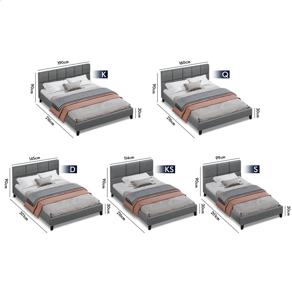 ALFORDSON Bed Frame King Single Wooden Platform Mattress Base Fabric Grey