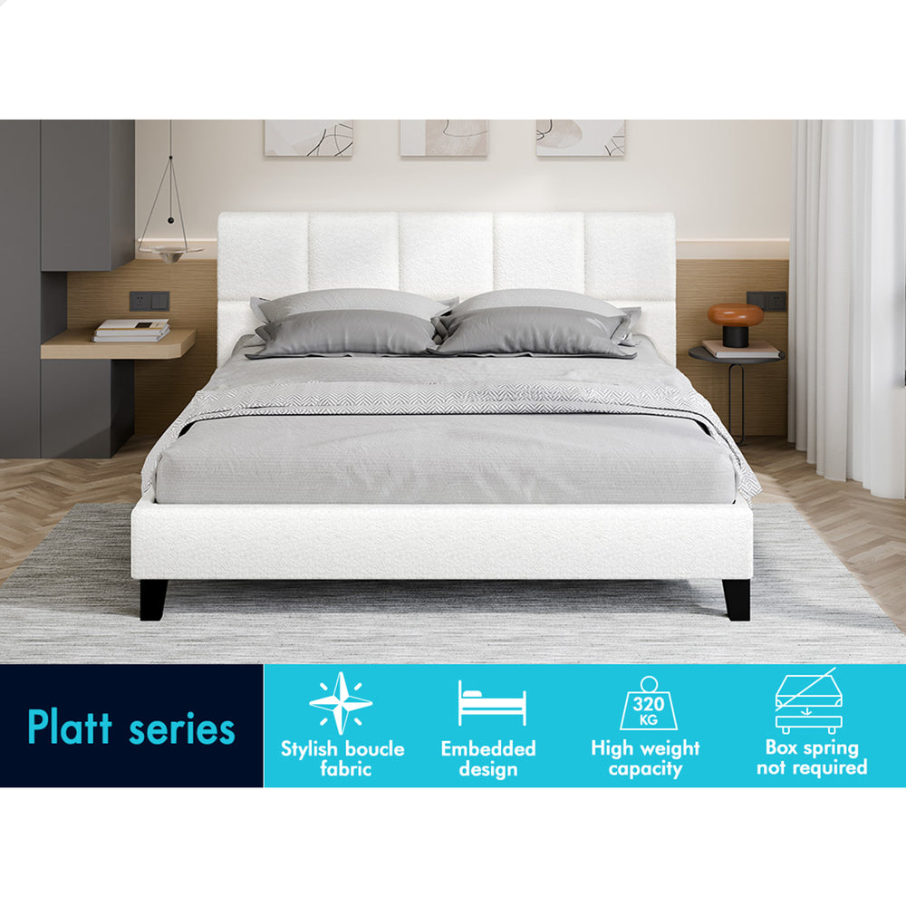 ALFORDSON Bed Frame Queen Size Wooden Platform Mattress Base Boucle Fabric
