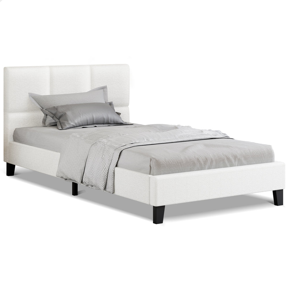 ALFORDSON Bed Frame Single Size Wooden Platform Mattress Base Boucle Fabric