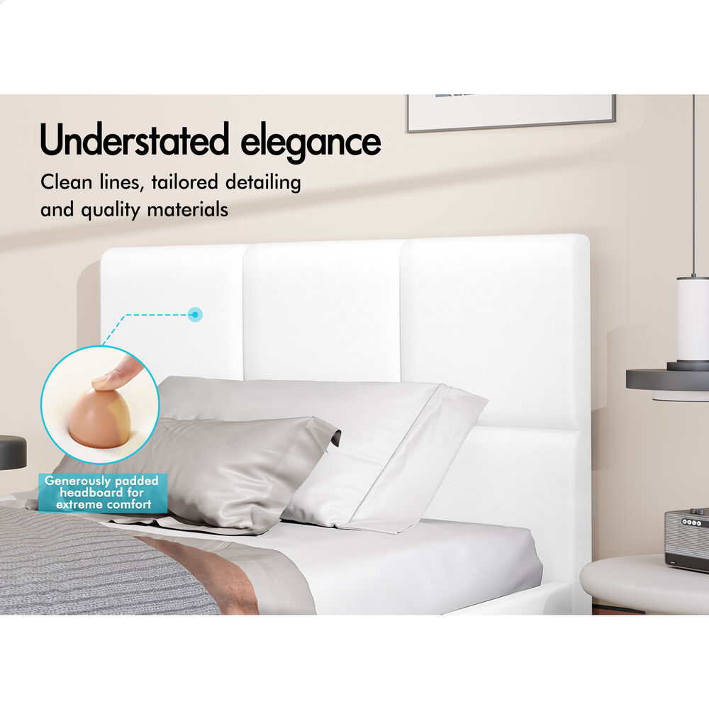 ALFORDSON Bed Frame Single Size Wooden Platform Mattress Base Leather White