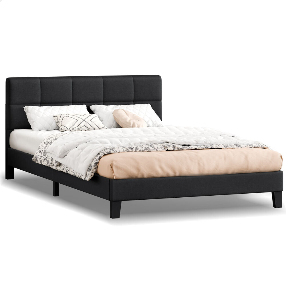 ALFORDSON Bed Frame Double Size Wooden Slats Platform Fabric Charcoal Paula