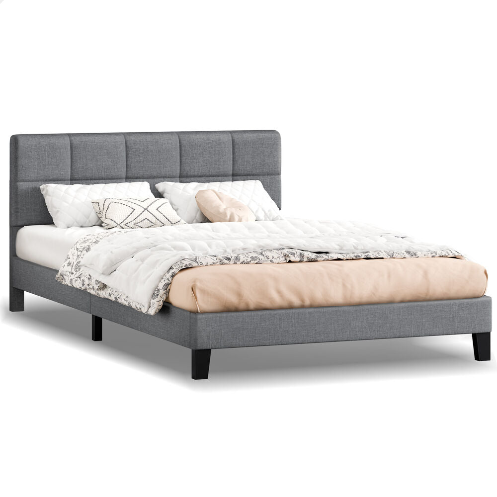 ALFORDSON Bed Frame Double Size Wooden Slats Platform Fabric Grey Paula