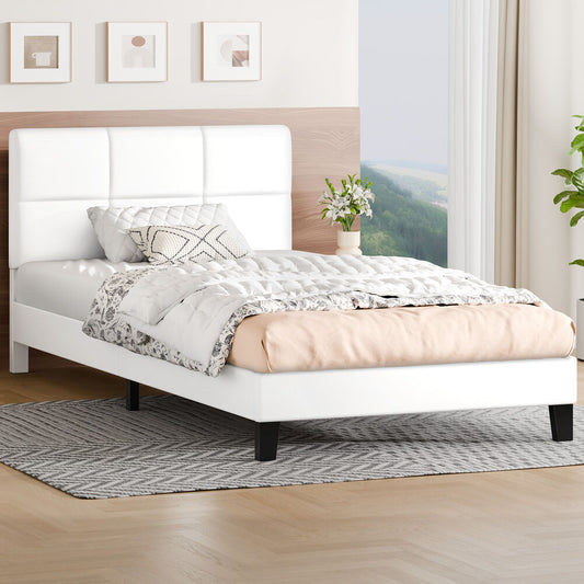 ALFORDSON Bed Frame King Single Wooden Slats Platform Leather White Paula