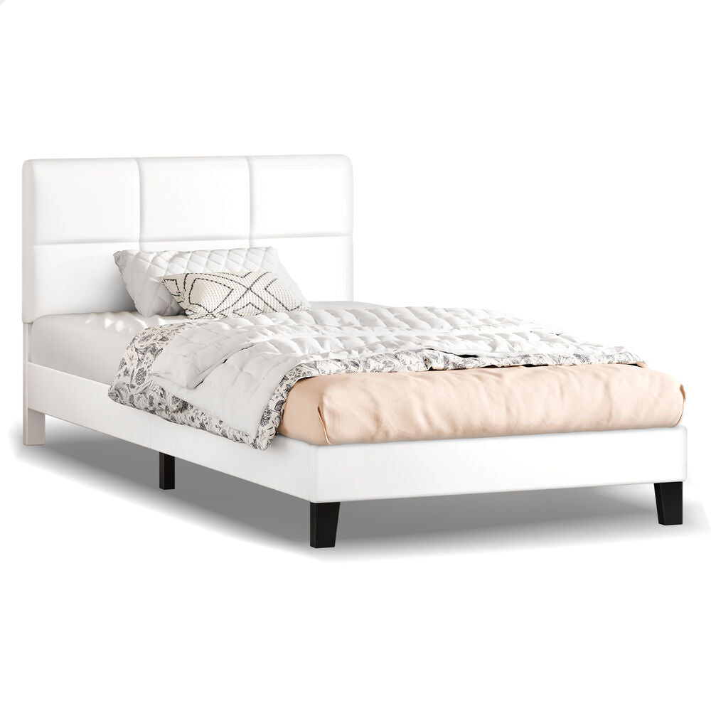 ALFORDSON Bed Frame Single Size Wooden Slats Platform Leather White Paula