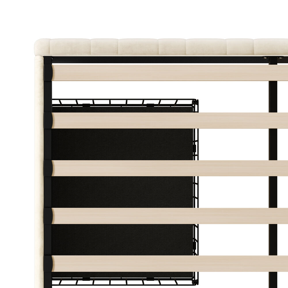 ALFORDSON Bed Frame Queen Size 4 Storage Drawers Charging Station Velvet Beige
