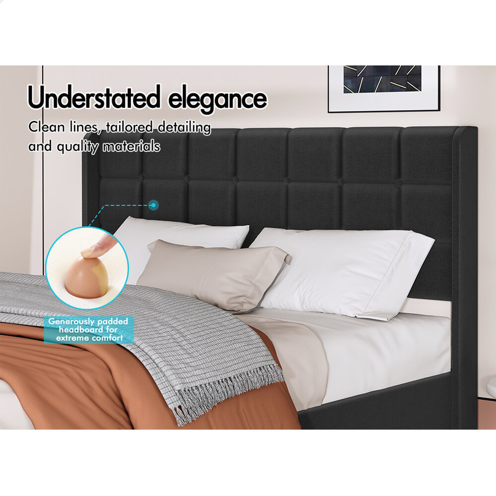ALFORDSON Bed Frame Double Size Upholstered Wingback Base Charcoal Fabric SARAH
