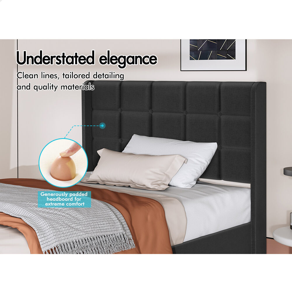 ALFORDSON Bed Frame Single Size Upholstered Wingback Base Charcoal Fabric SARAH