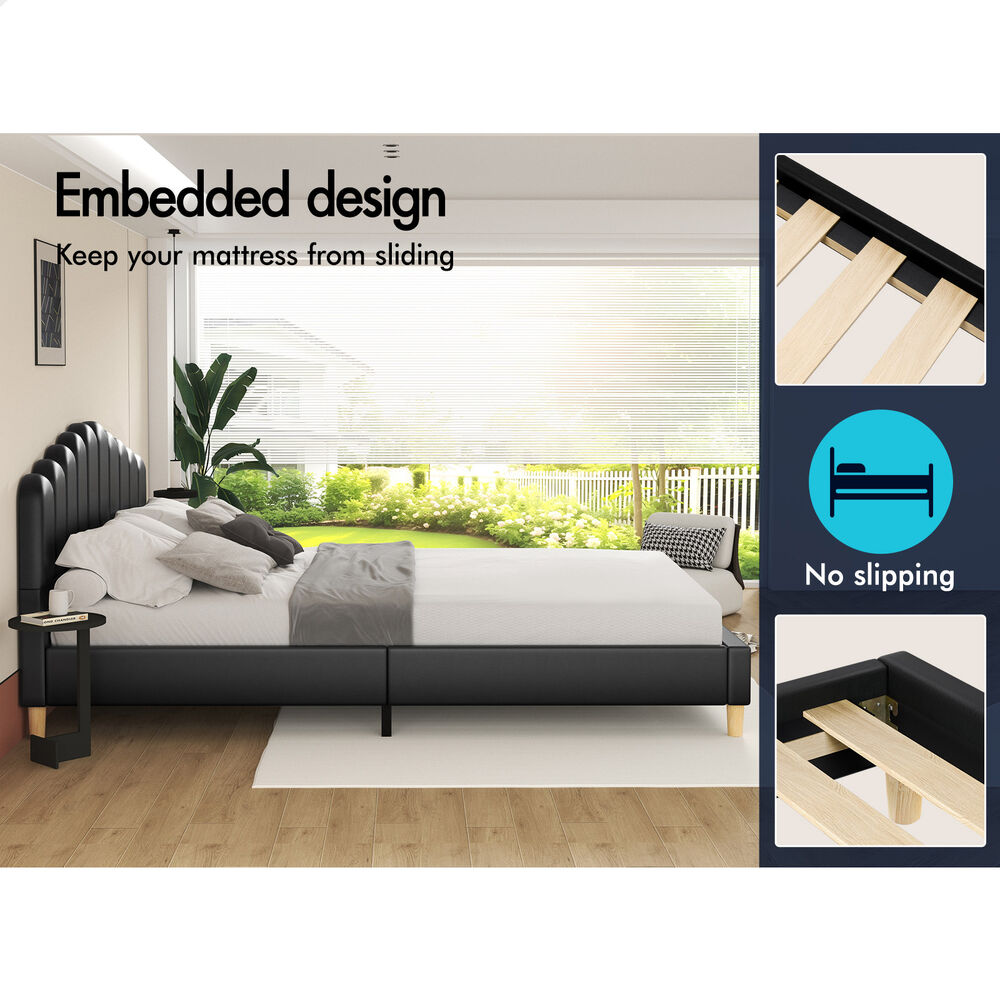 ALFORDSON Bed Frame King Size Upholstered Platform Base Leather Black TANIA