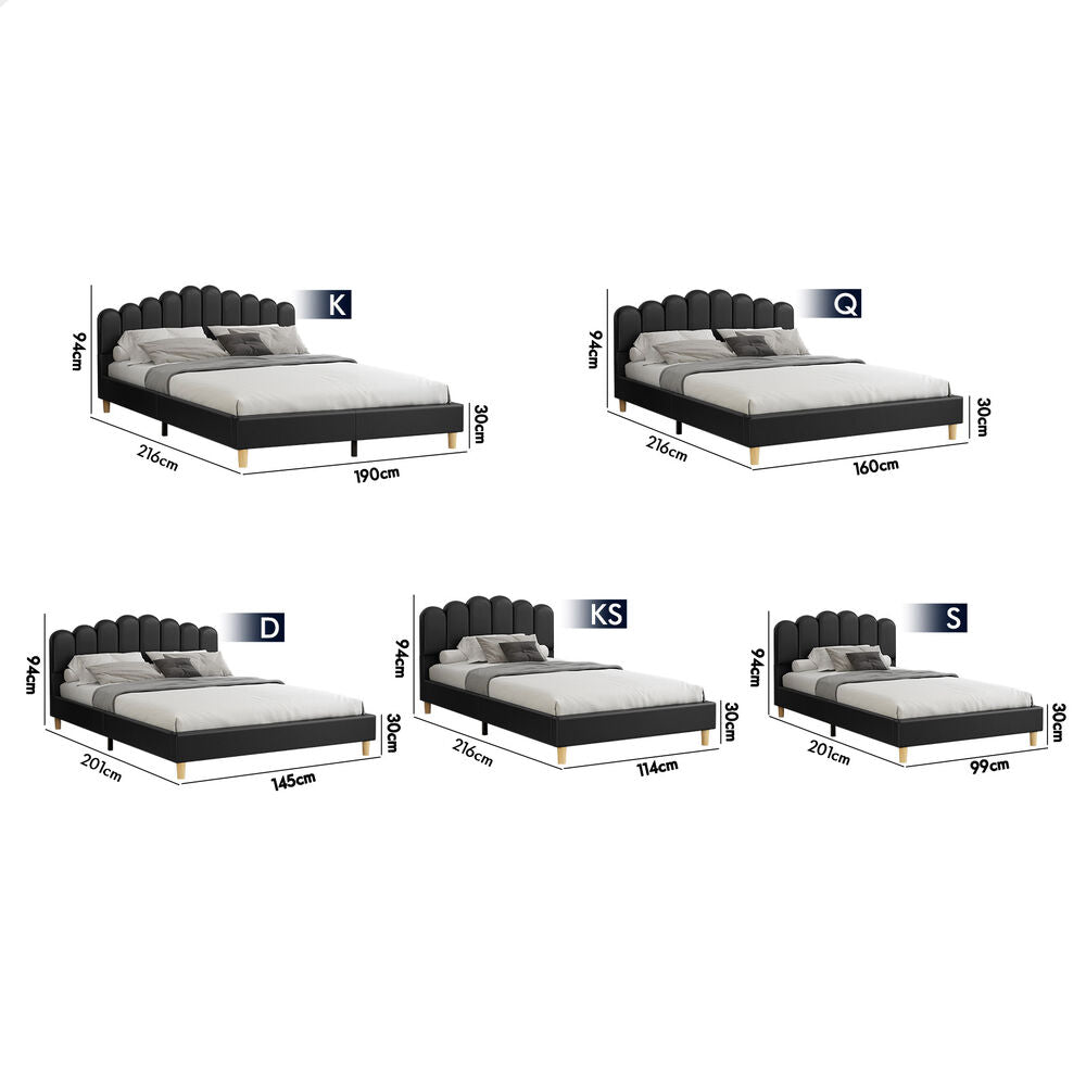 ALFORDSON Bed Frame King Size Upholstered Platform Base Leather Black TANIA