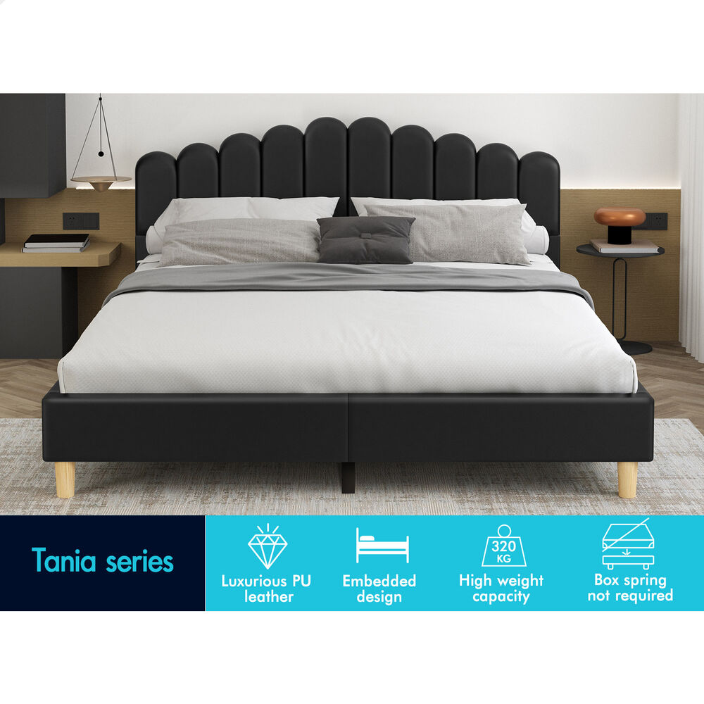 ALFORDSON Bed Frame King Size Upholstered Platform Base Leather Black TANIA